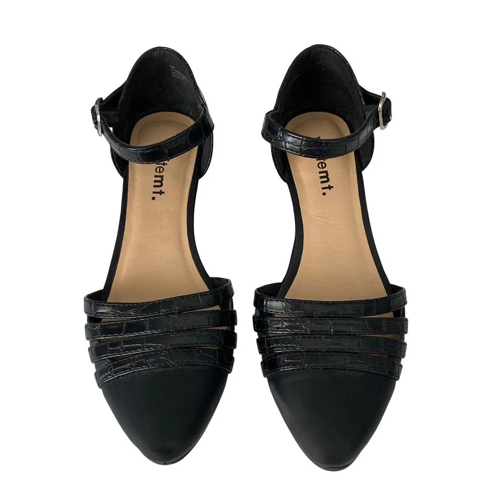 White Mountain Molly Black Wedge‎ Flats Ankle Strap 6 Minimalist Chic Comfort